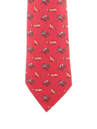 Pre-owned Hermes Pattern Print Silk Tie In Red