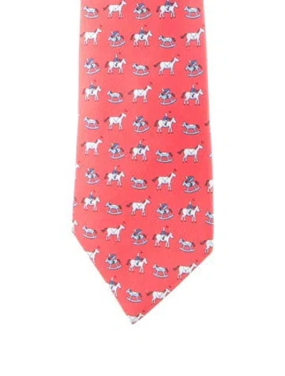 Pre-owned Hermes Pattern Print Silk Tie In Red