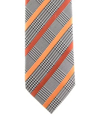 Pre-owned Hermes Pattern Print Silk Tie In White