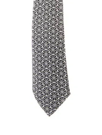 Pre-owned Hermes Pattern Print Silk Tie W/tags In Black