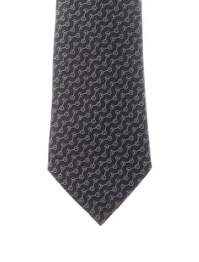 Pre-owned Hermes Pattern Print Silk Tie W/tags In Gray