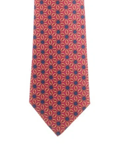 Pre-owned Hermes Pattern Print Silk Tie W/tags In Red