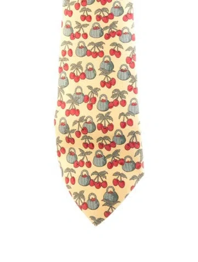 Pre-owned Hermes Pattern Print Silk Tie In Yellow