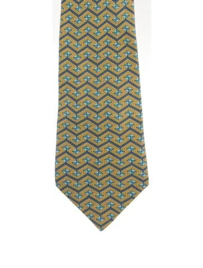 Pre-owned Hermes Pattern Print Silk Tie In Yellow