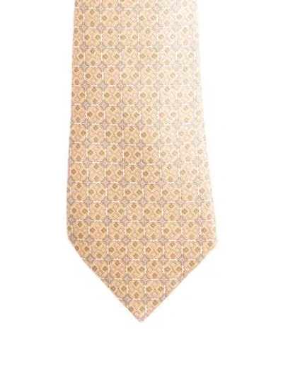 Pre-owned Hermes Pattern Print Silk Tie In Yellow
