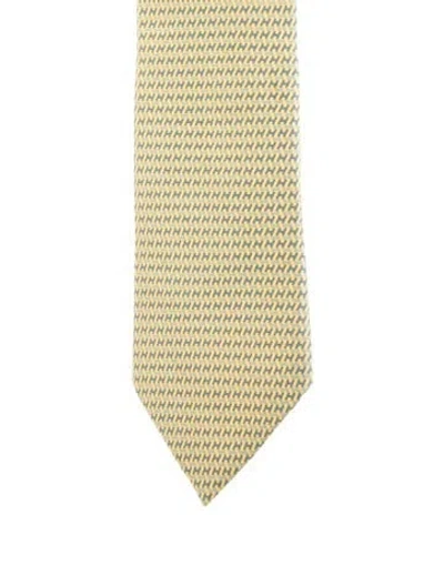 Pre-owned Hermes Pattern Print Silk Tie In Yellow