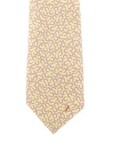 Pre-owned Hermes Pattern Print Silk Tie In Yellow