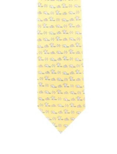 Pre-owned Hermes Pattern Print Silk Tie In Yellow