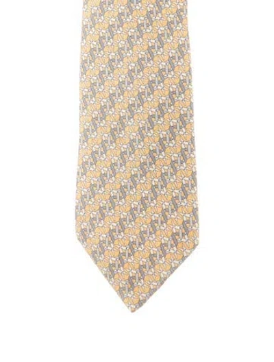 Pre-owned Hermes Pattern Print Silk Tie In Yellow