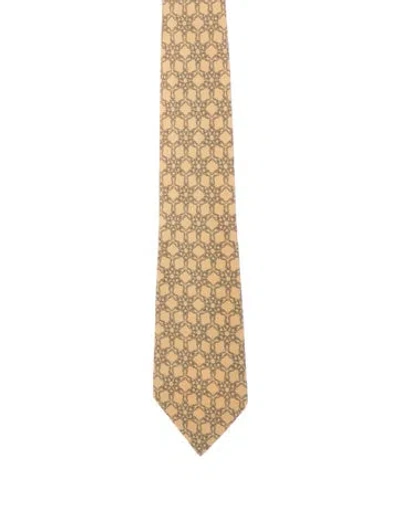 Pre-owned Hermes Pattern Print Silk Tie In Yellow