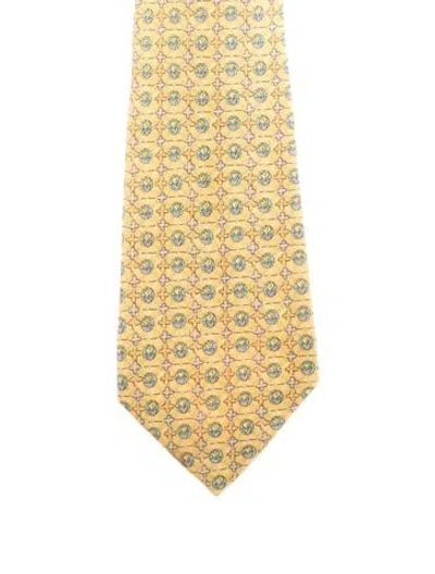 Pre-owned Hermes Pattern Print Silk Tie In Yellow