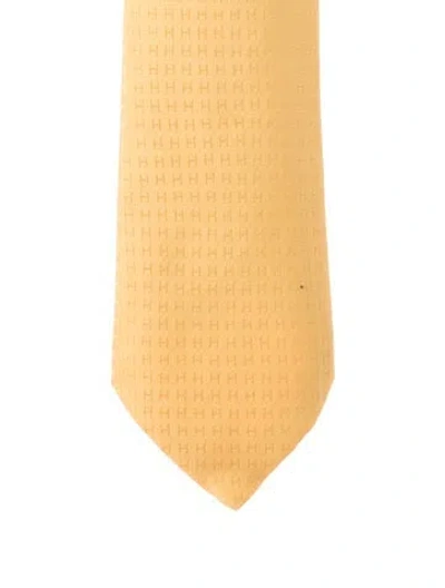 Pre-owned Hermes Pattern Print Silk Tie In Yellow
