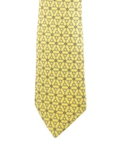 Pre-owned Hermes Pattern Print Silk Tie In Yellow