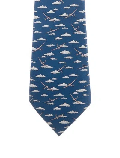 Pre-owned Hermes Pattern Print Suit Tie In Blue
