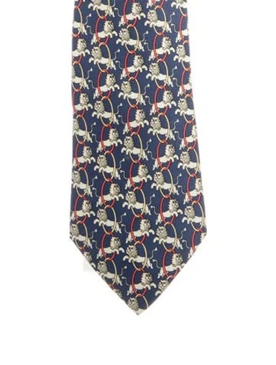 Pre-owned Hermes Pattern Print Suit Tie In Blue