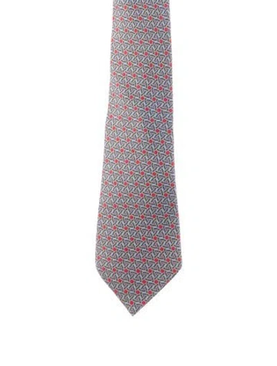Pre-owned Hermes Pattern Print Tie In Blue
