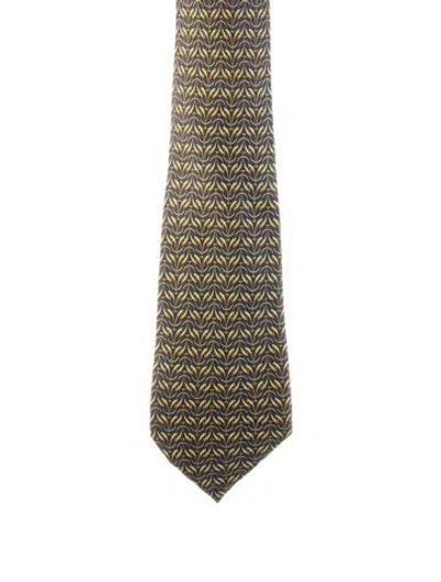 Pre-owned Hermes Pattern Print Tie In Blue