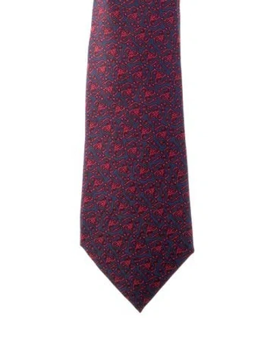 Pre-owned Hermes Pattern Print Tie In Blue