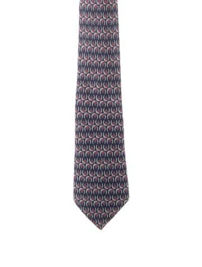 Pre-owned Hermes Pattern Print Tie In Blue