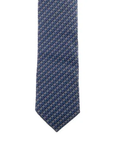 Pre-owned Hermes Pattern Print Tie In Blue