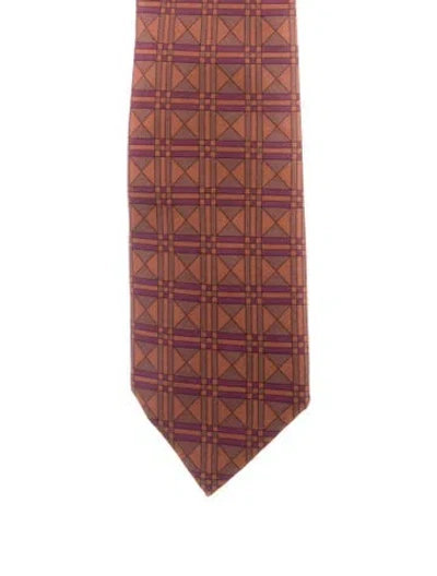Pre-owned Hermes Pattern Print Tie In Burgundy