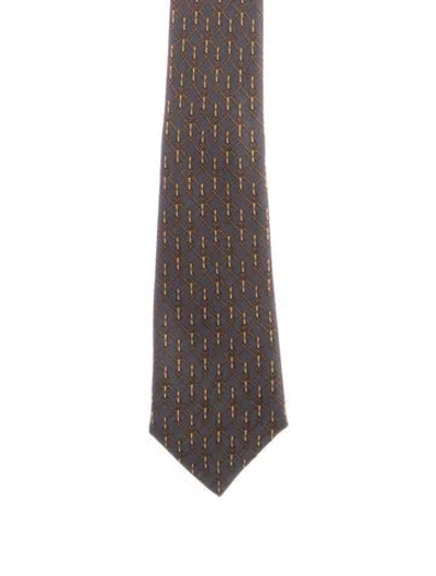 Pre-owned Hermes Pattern Print Tie In Gray