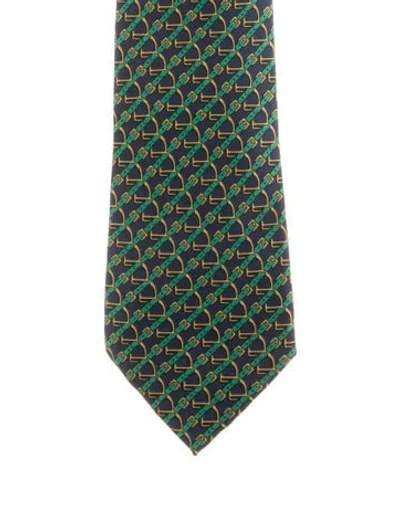 Pre-owned Hermes Pattern Print Tie In Green