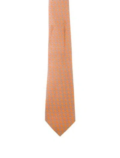 Pre-owned Hermes Pattern Print Tie In Orange