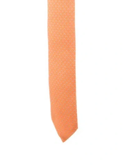 Pre-owned Hermes Pattern Print Tie In Orange