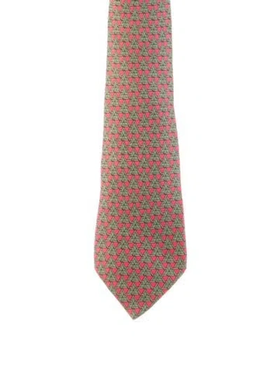 Pre-owned Hermes Pattern Print Tie In Pink