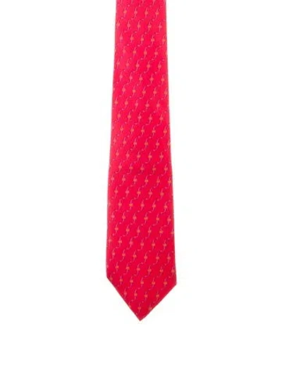 Pre-owned Hermes Pattern Print Tie In Red