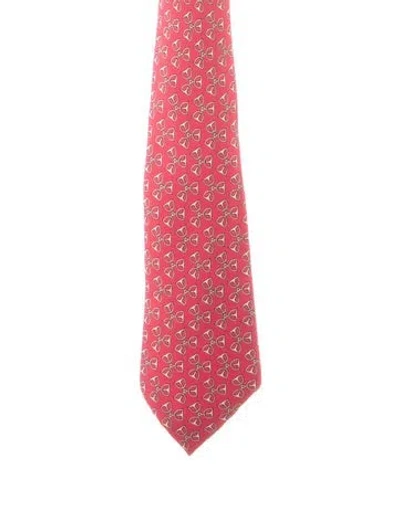 Pre-owned Hermes Pattern Print Tie In Red