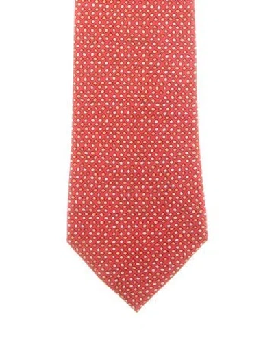 Pre-owned Hermes Pattern Print Tie In Red