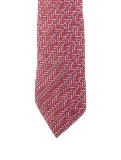 Pre-owned Hermes Pattern Print Tie In Red