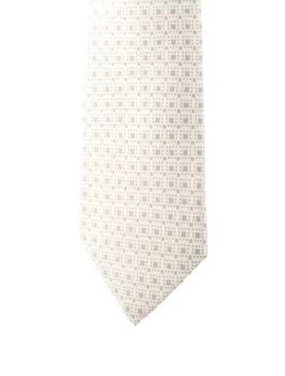 Pre-owned Hermes Pattern Print Tie In White