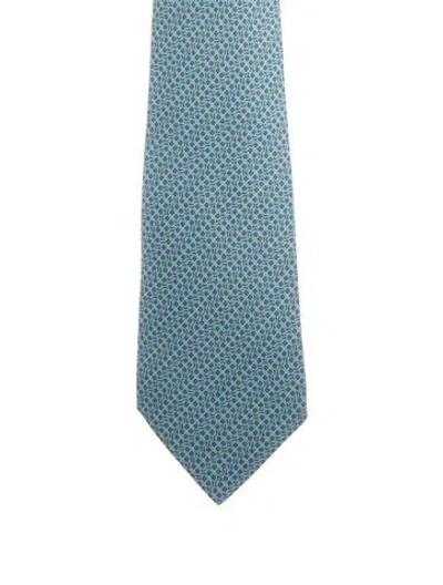 Pre-owned Hermes Pattern Print Tie W/tags In Blue