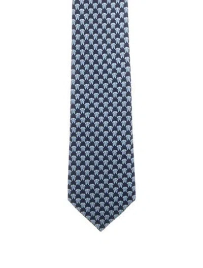 Pre-owned Hermes Pattern Print Tie W/tags In Blue