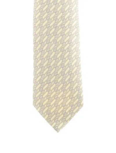 Pre-owned Hermes Pattern Print Tie W/tags In Yellow