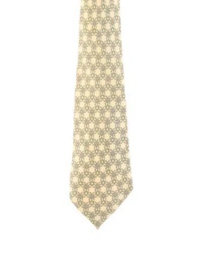 Pre-owned Hermes Pattern Print Tie In Yellow