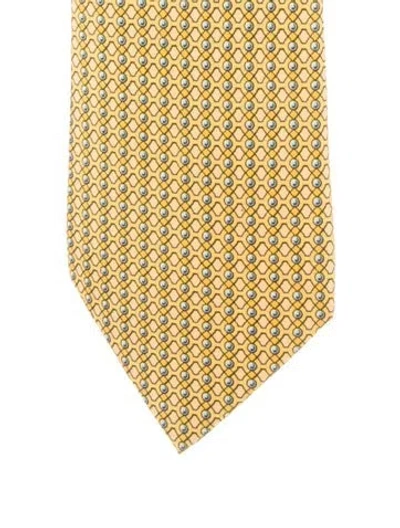 Pre-owned Hermes Pattern Print Tie In Yellow
