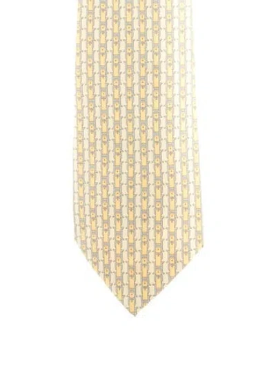 Pre-owned Hermes Pattern Print Tie In Yellow