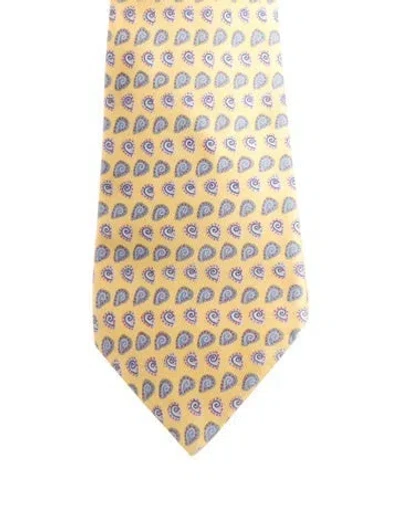 Pre-owned Hermes Pattern Print Tie In Yellow