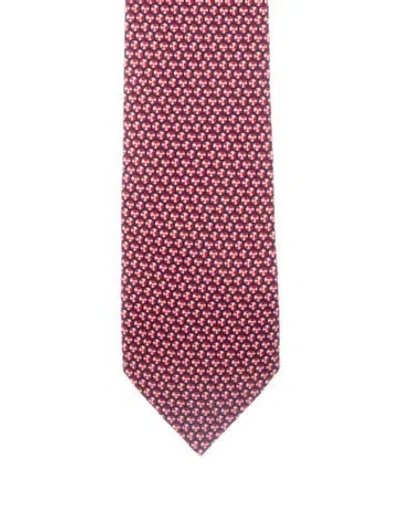 Pre-owned Hermes Pattern Printed Silk Tie In Blue
