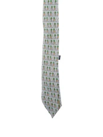 Pre-owned Hermes Pattern Printed Silk Tie In Blue
