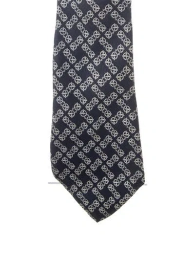 Pre-owned Hermes Pattern Printed Silk Tie In Blue