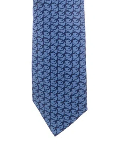 Pre-owned Hermes Pattern Printed Silk Tie In Blue