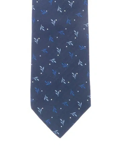 Pre-owned Hermes Pattern Printed Silk Tie In Blue