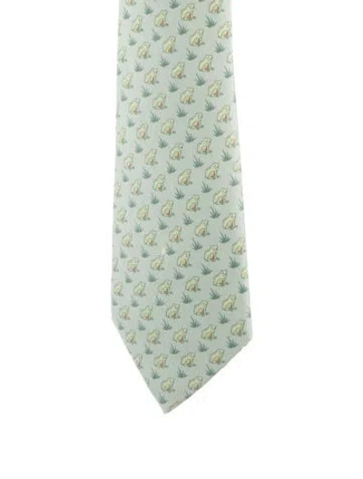 Pre-owned Hermes Pattern Printed Silk Tie In Green