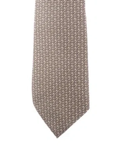 Pre-owned Hermes Pattern Printed Silk Tie In Neutral