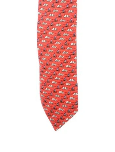 Pre-owned Hermes Pattern Printed Silk Tie In Orange